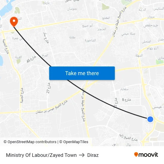 Ministry Of Labour/Zayed Town to Diraz map