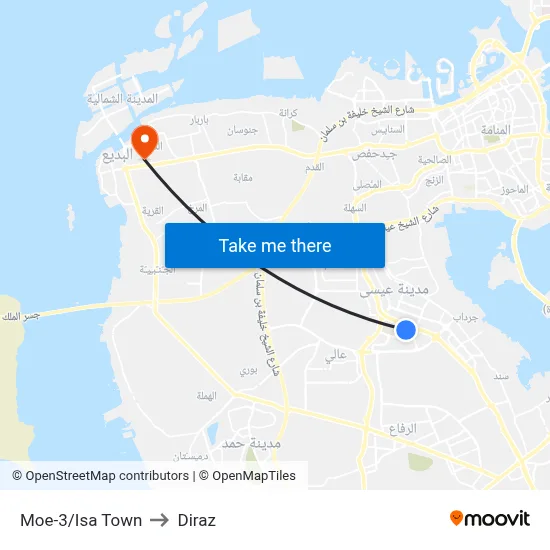 Moe-3/Isa Town to Diraz map