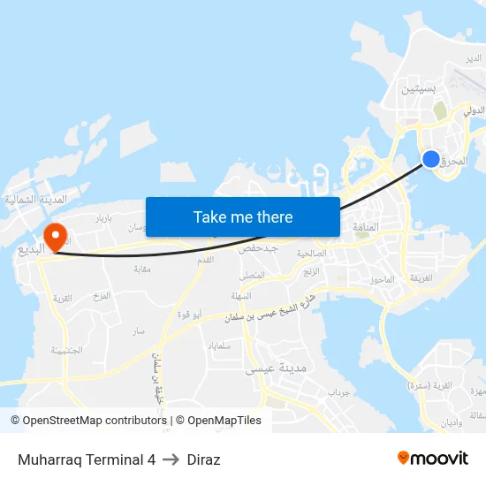 Muharraq Terminal 4 to Diraz map