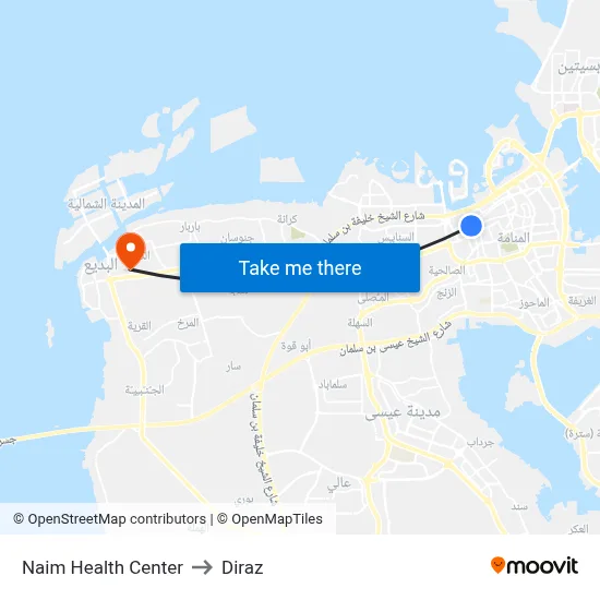 Naim Health Center to Diraz map