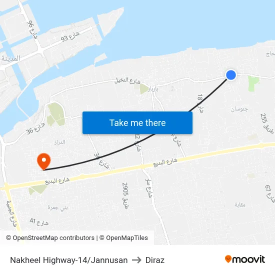 Nakheel Highway-14/Jannusan to Diraz map