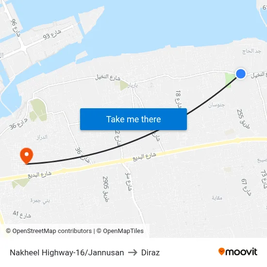 Nakheel Highway-16/Jannusan to Diraz map