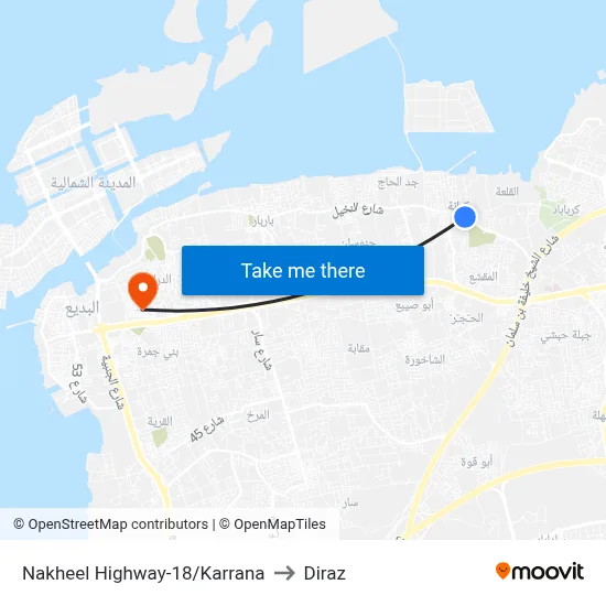 Nakheel Highway-18/Karrana to Diraz map