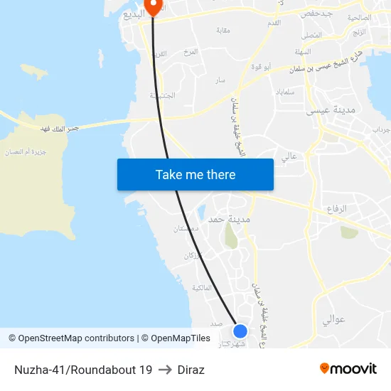 Nuzha-41/Roundabout 19 to Diraz map