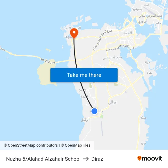 Nuzha-5/Alahad Alzahair School to Diraz map