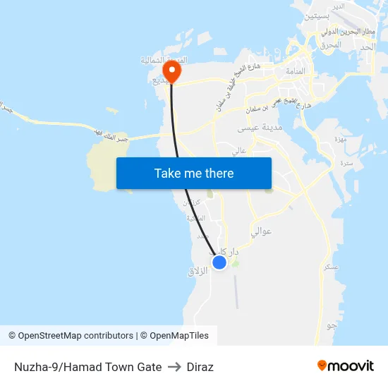 Nuzha-9/Hamad Town Gate to Diraz map