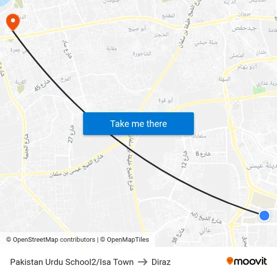 Pakistan Urdu School2/Isa Town to Diraz map