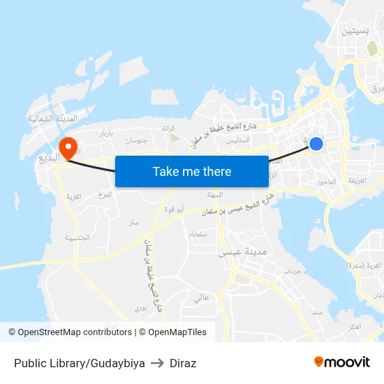 Public Library/Gudaybiya to Diraz map