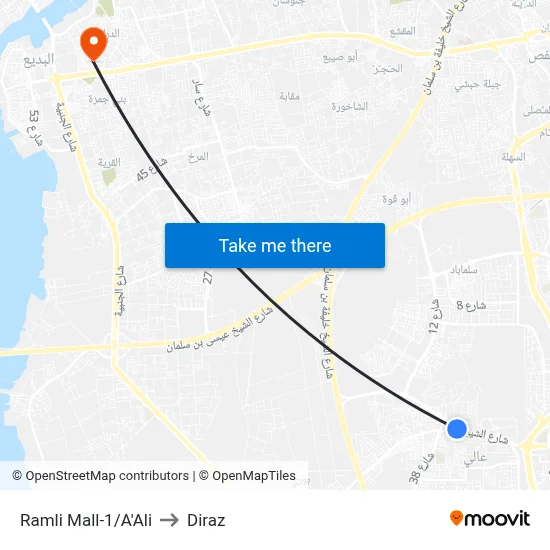 Ramli Mall-1/A'Ali to Diraz map