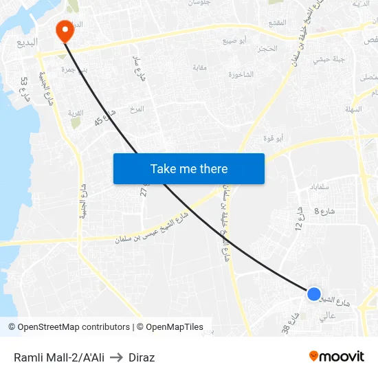 Ramli Mall-2/A'Ali to Diraz map