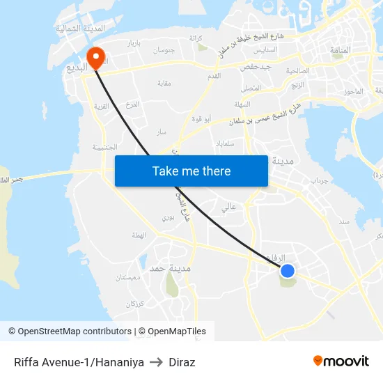 Riffa Avenue-1/Hananiya to Diraz map
