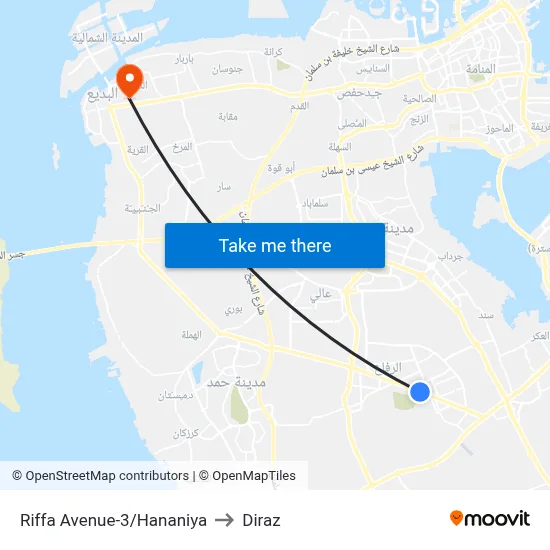 Riffa Avenue-3/Hananiya to Diraz map