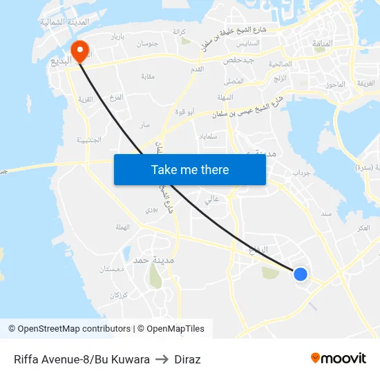 Riffa Avenue-8/Bu Kuwara to Diraz map