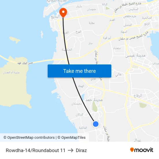 Rowdha-14/Roundabout 11 to Diraz map