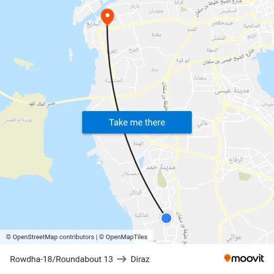 Rowdha-18/Roundabout 13 to Diraz map