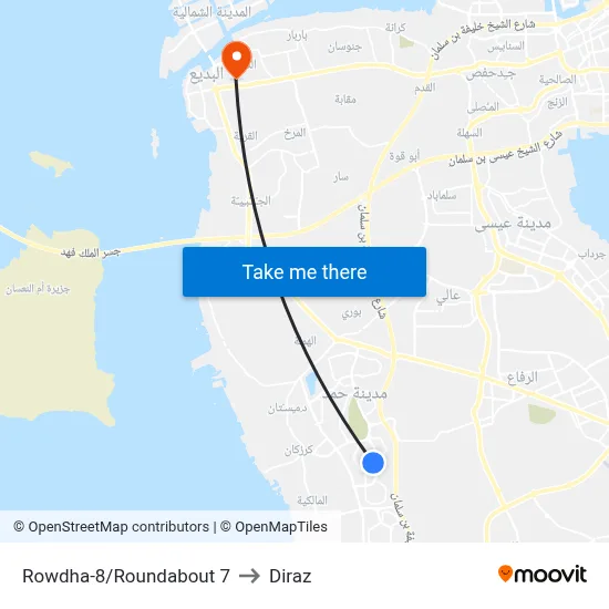Rowdha-8/Roundabout 7 to Diraz map
