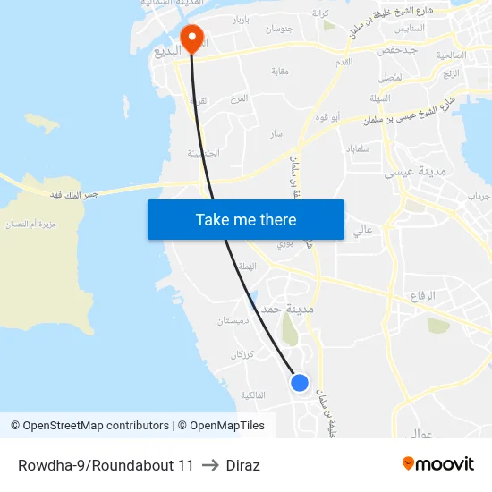 Rowdha-9/Roundabout 11 to Diraz map