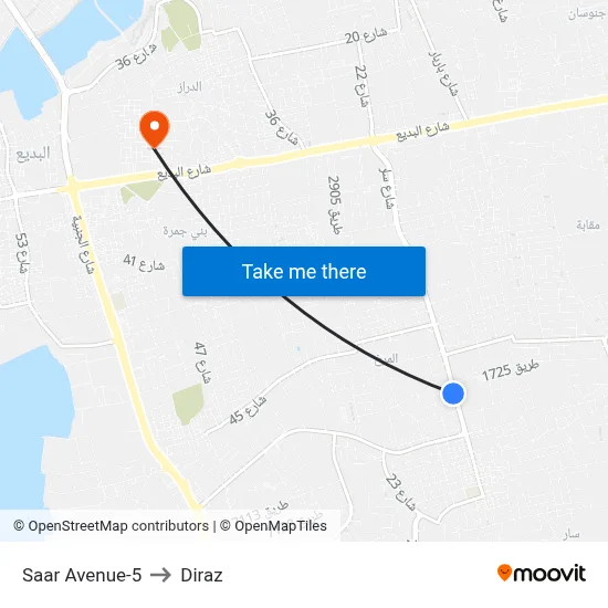 Saar Avenue-5 to Diraz map