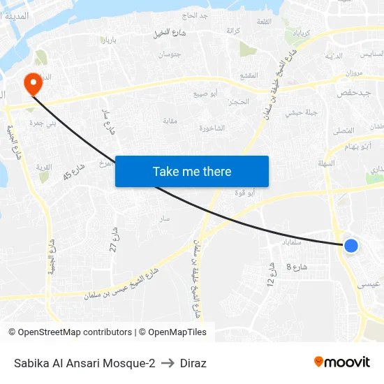 Sabika Al Ansari Mosque-2 to Diraz map