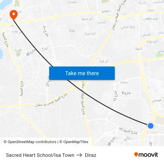 Sacred Heart School/Isa Town to Diraz map