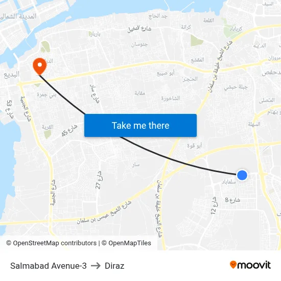 Salmabad Avenue-3 to Diraz map