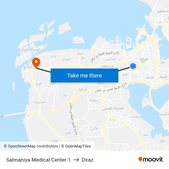 Salmaniya Medical Center-1 to Diraz map