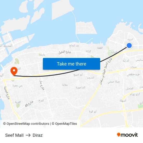 Seef Mall to Diraz map