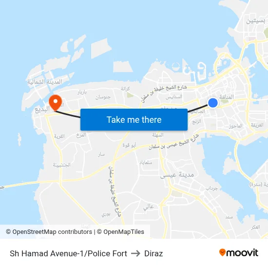 Sheikh Hamad Avenue-1/Police Fort to Diraz map