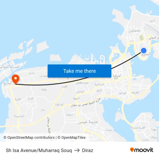 Sheikh Isa Avenue/Muharraq Souq to Diraz map