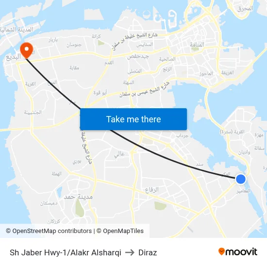 Sheikh Jaber Hwy-1/Alakr Alsharqi to Diraz map