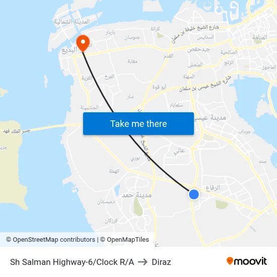 Sheikh Salman Highway-6/Clock Roundabout to Diraz map