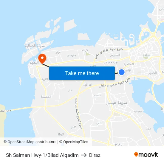 Sheikh Salman Highway-1/Bilad Alqadim to Diraz map