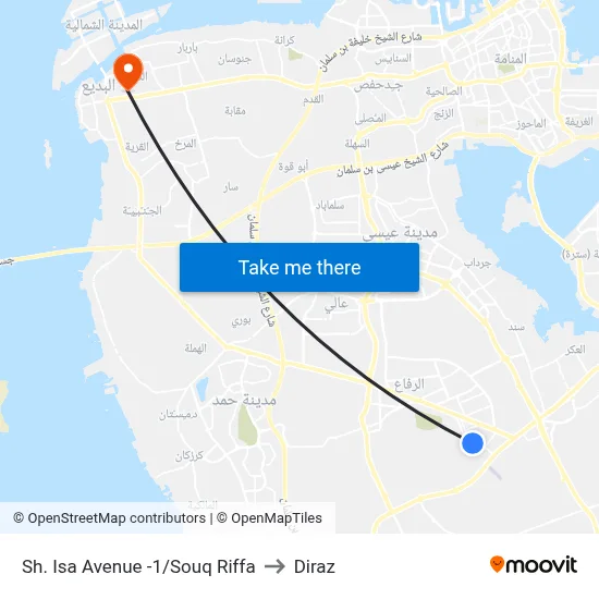 Sheikh Isa Avenue-1/Souq Riffa to Diraz map