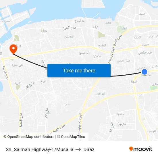 Sheikh Salman Highway-1/Musalla to Diraz map