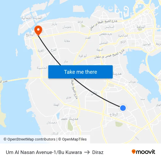 Um Al Nasan Avenue-1/Bu Kuwara to Diraz map