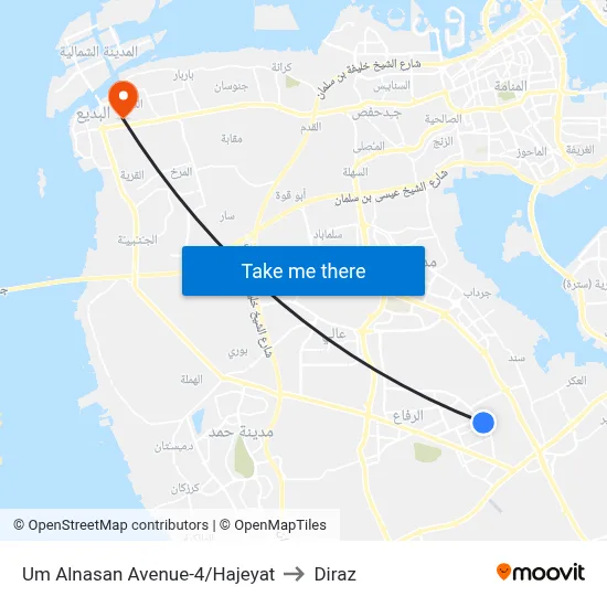 Um Alnasan Avenue-4/Hajeyat to Diraz map