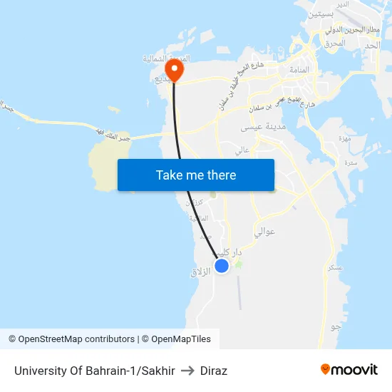 University Of Bahrain-1/Sakhir to Diraz map