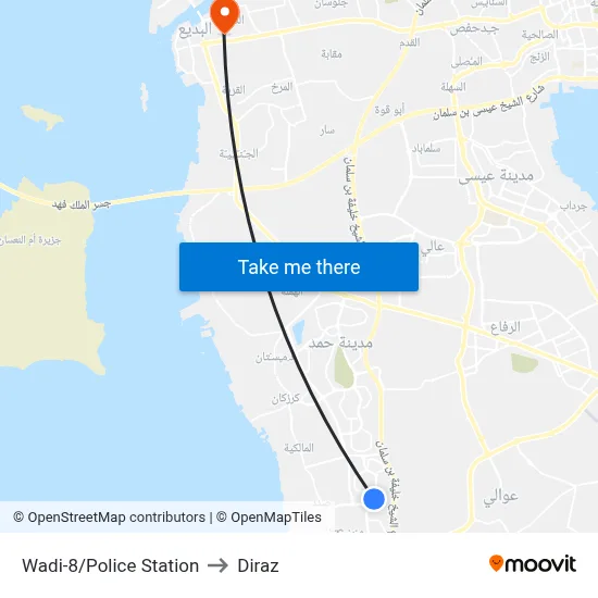 Wadi-8/Police Station to Diraz map