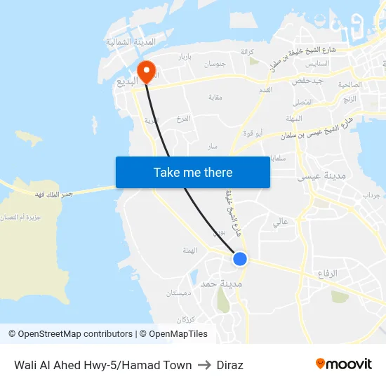 Wali Al Ahed Highway-5/Hamad Town to Diraz map