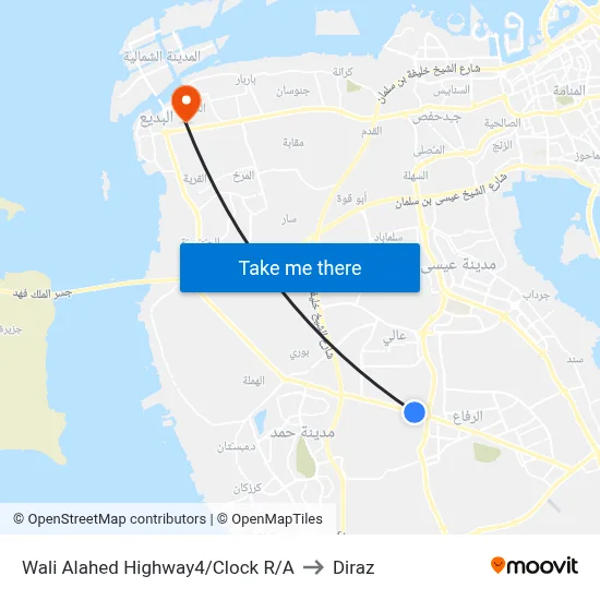 Wali Alahed Highway 4/Clock Roundabout to Diraz map
