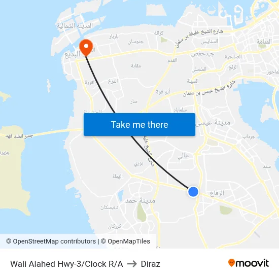Crown Prince Highway-3/Clock Roundabout to Diraz map