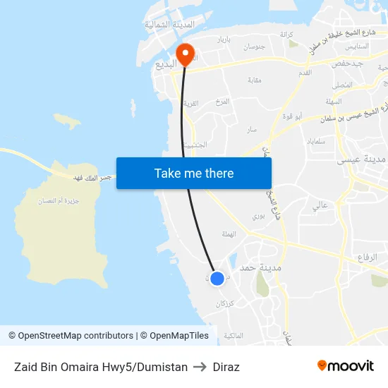Zaid Bin Omaira Highway5/Dumistan to Diraz map