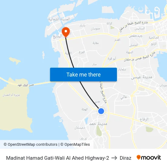 Madinat Hamad Gate-Crown Prince Highway-2 to Diraz map