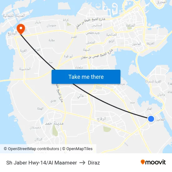 Sheikh Jaber Highway-14/Al Maameer to Diraz map