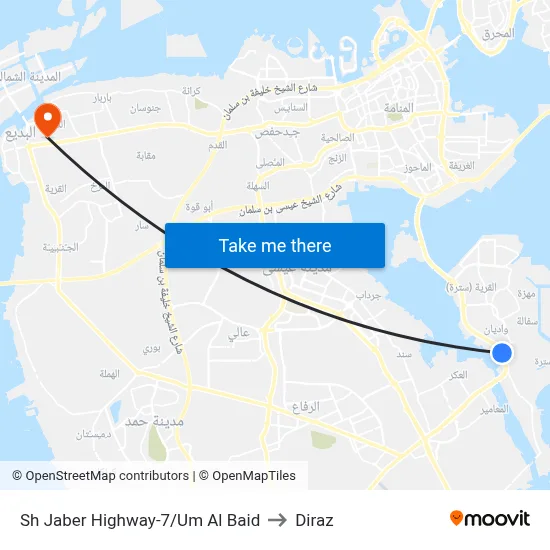 Sh Jaber Highway-7/Um Al Baid to Diraz map