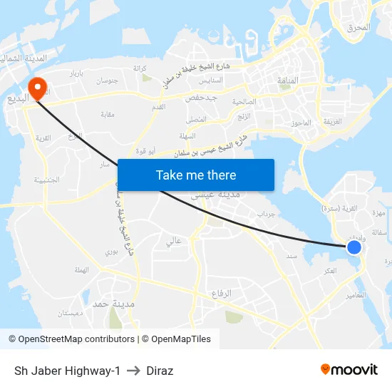Sheikh Jaber Highway-1 to Diraz map