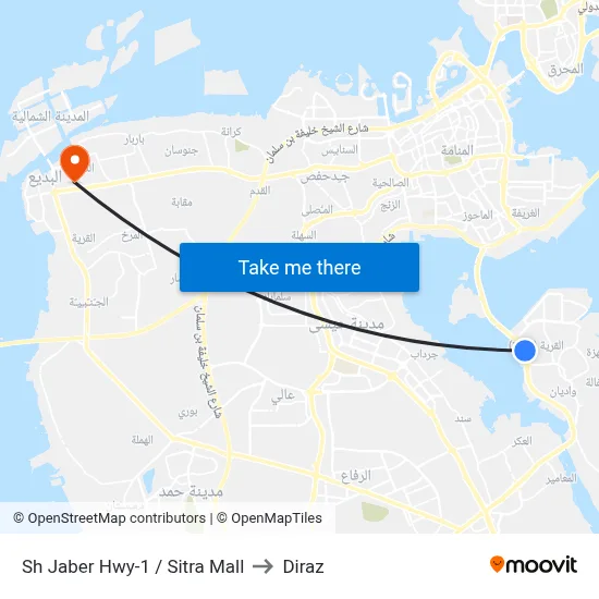 Sheikh Jaber Highway-1/Sitra Mall to Diraz map