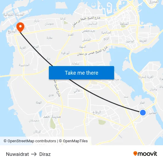 Nuwaidrat to Diraz map