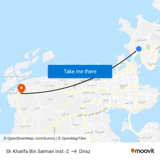 Sheikh Khalifa Bin Salman Institute-2 to Diraz map