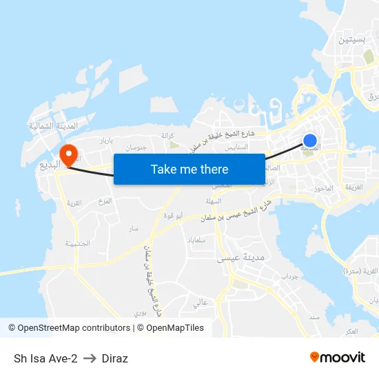 Sheikh Isa Avenue-2 to Diraz map